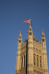 Fototapeta na wymiar House of Parliament and Union Jack Flag, London, England, UK