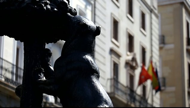 Symbol of Madrid. Statue of Bear, Puerta del Sol, Spain.