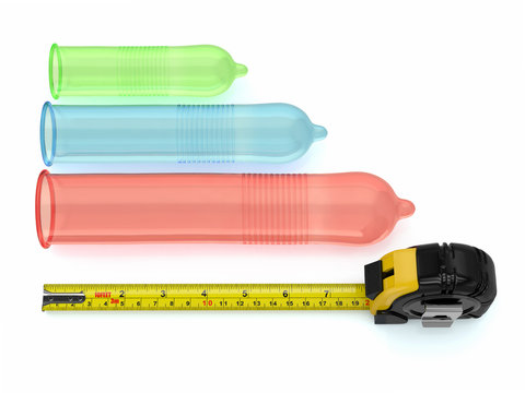Penis size. Condoms of different sizes, and roulette. 3d