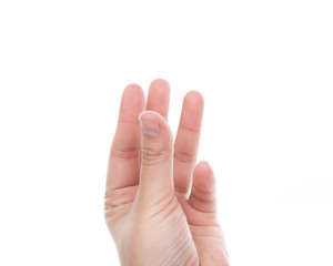 Obraz premium Women hand holding something isolated on white background