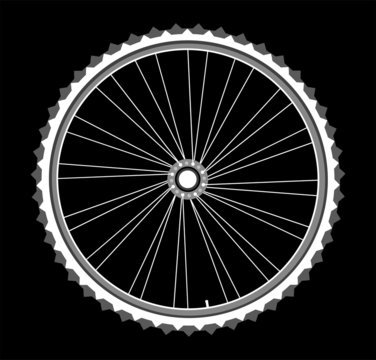 white bicycle wheels on black background