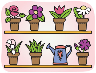Flowers in pots illustration