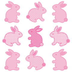 Fototapeta premium Baby Bunny Rabbits in pastel pink gingham and polka dots