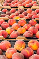 Fototapeta na wymiar Peaches in trays on display