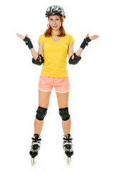 beautiful young woman on roller skates
