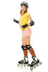 beautiful young woman on roller skates