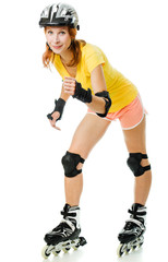 beautiful young woman on roller skates
