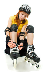 beautiful young woman on roller skates