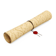 Ancient Paper Scroll with Wax on white background