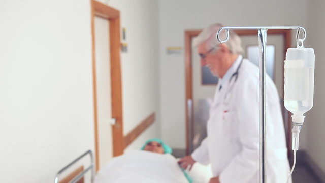 Patient with  intravenous drip bag