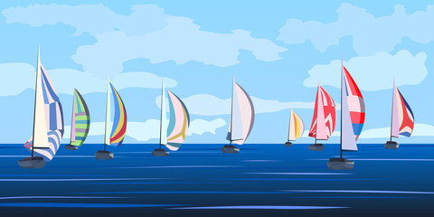 Vector illustration of sailing yacht regatta. - 43452474
