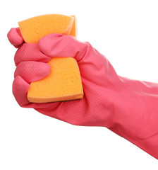 Sponge in hand isolated on white