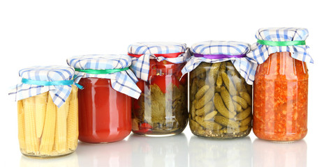 Fototapeta na wymiar Jars with canned vegetables isolated on white