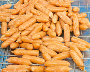 Many Kind of Deep Fried Sausage  Hot Dog  Thai Style