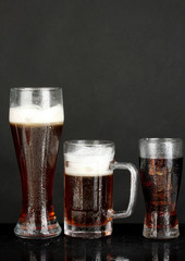 refreshments - beer, cola and kvass isolated on black