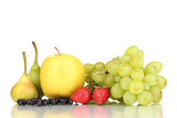 Mix of ripe sweet fruits and berries isolated on white