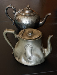 Antique pewter teapots