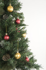 Christmas Tree and Decorations on White Background