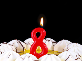 Birthday cake with red candles showing Nr. 8