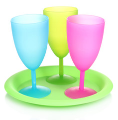 Bright plastic tableware isolated on white