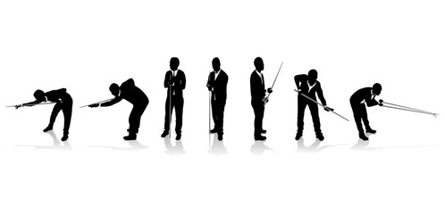 set of snooker player silhouettes - obrazy, fototapety, plakaty