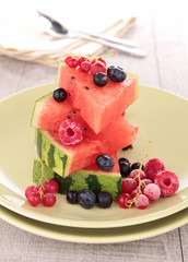 dessert,watermelon and berries fruits