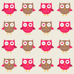 Naklejka premium Seamless owls in love pattern