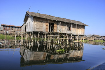 Traditional wooden stilt houses, Inle lake, Myanmar