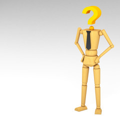 The wooden doll with Question mark 3d illustration