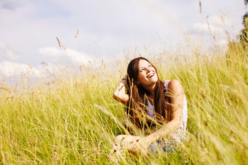 Pretty smiling girl summer outdoor