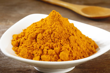 turmeric powder in white dish