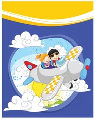 Fototapete Flugzeuge, Ballon Fliegende Kinder-Vektor-Illustration
