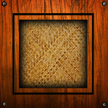 rattan background with wooden frame