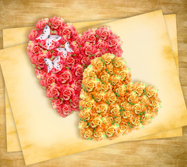 Two hearts with roses ~ decoration - obrazy, fototapety, plakaty
