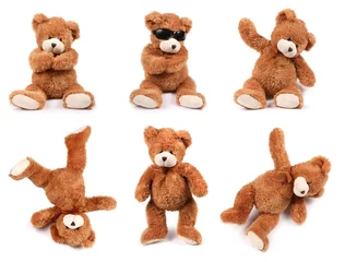 Fotobehang Teddy bears in different poses on white background © bluebat