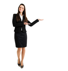 Businesswoman portrait full length in a welcome pose
