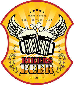 Bikers Beer label, vector illustration