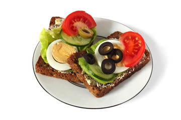 healthy, fitness sandwiches with fresh vegetables and egg