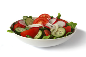 Fresh vegetable salad (lettuce, tomato, cucumber, radish, onion,