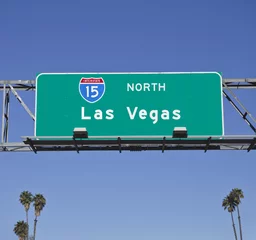 Küchenrückwand glas motiv Las Vegas 15 Freeway-Schild mit Palmen © trekandphoto
