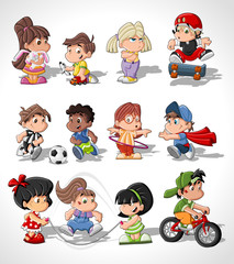 Cute happy cartoon kids playing