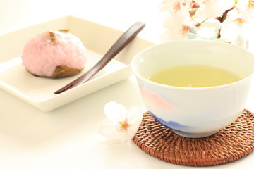 Green tea and Sakura Mochi