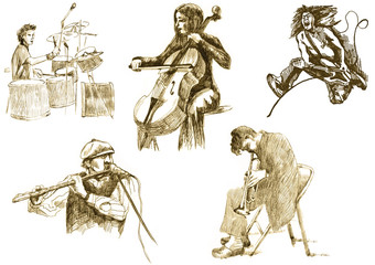 Plakat musicians with musical instruments,drawings converted to vector