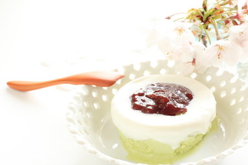 Homemade green tea ice cream with red bean