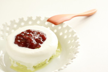 Homemade green tea ice cream with red bean