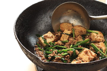 Chinese cuisine, cooking of Tofu and mince stir fried