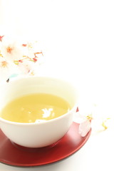 Japanese green tea with cherry blossom for spring image