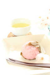 Japanese confectionery, Sakura Mochi and green tea