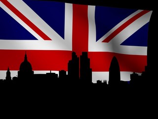 London skyline with rippled flag illustration
