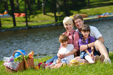 Happy family playing together in a picnic outdoors